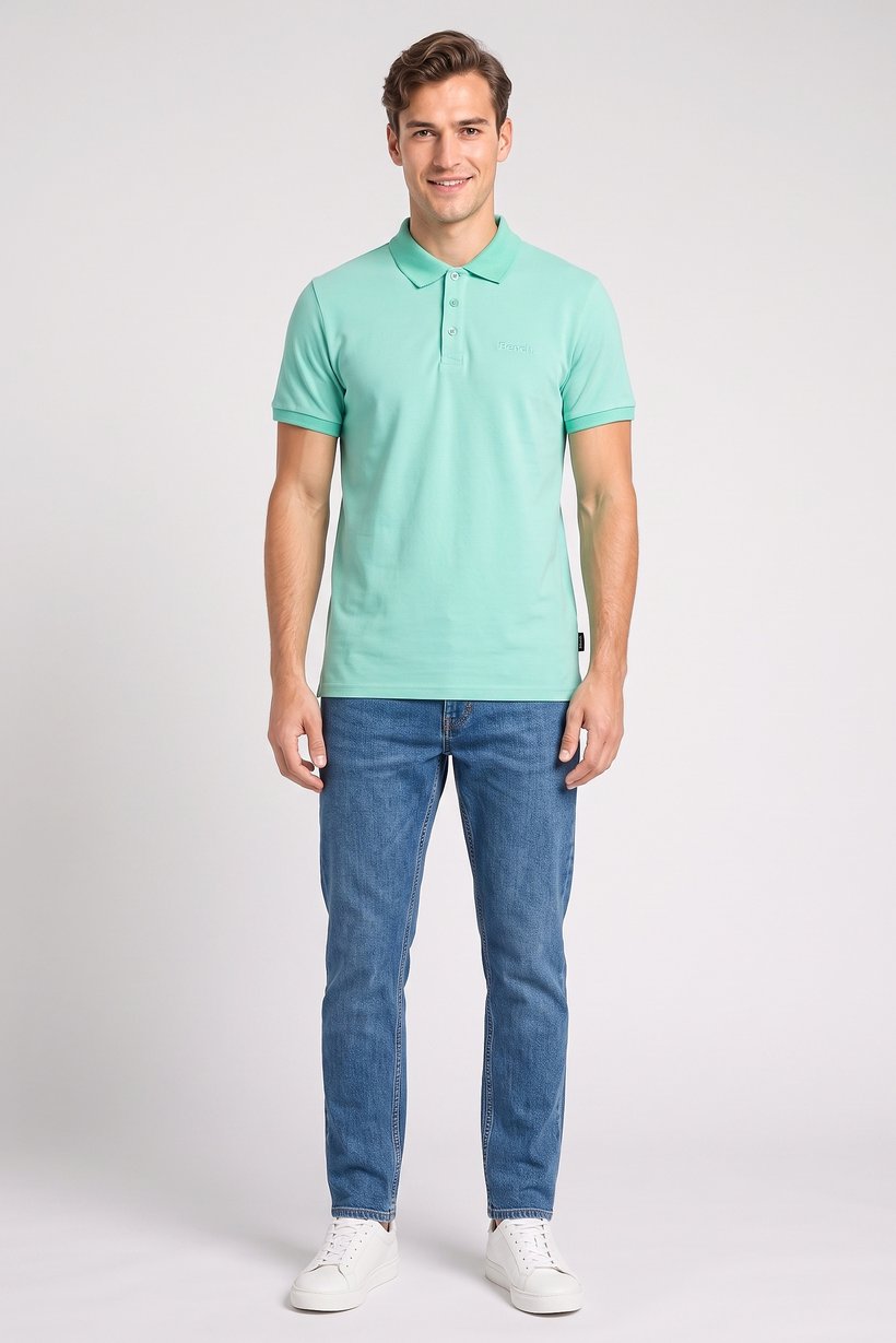 Men Regular Fit Short Sleeve Embroidered Logo Polo Shirt, Aqua Green