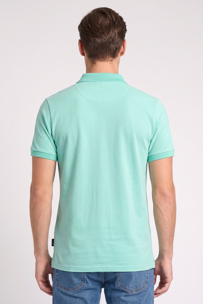 Men Regular Fit Short Sleeve Embroidered Logo Polo Shirt, Aqua Green