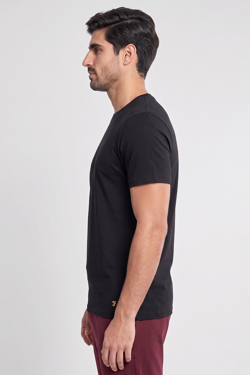 Men 3 Piece Crew Neck Short Sleeve Heather Lounge T-shirt, Black