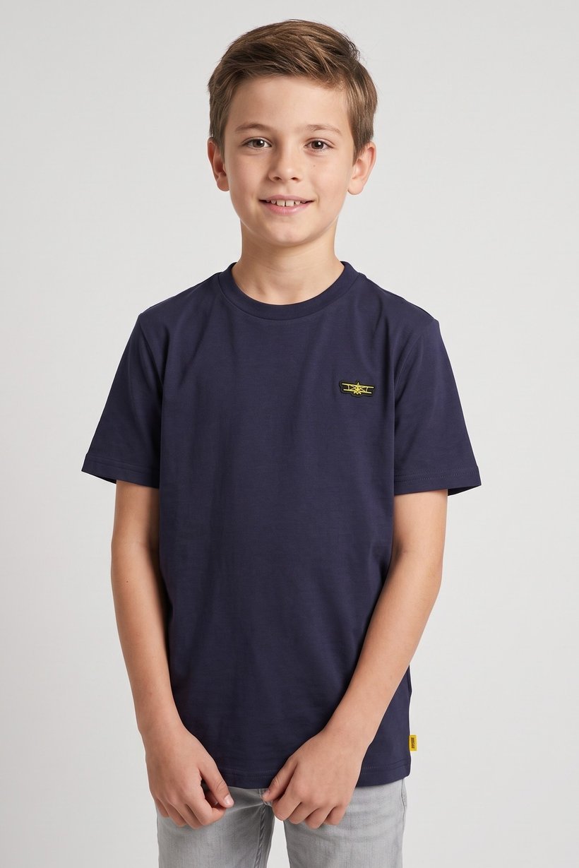 Kids Boy Crew Neck Short Sleeve Embroidered Logo T-Shirt, Navy