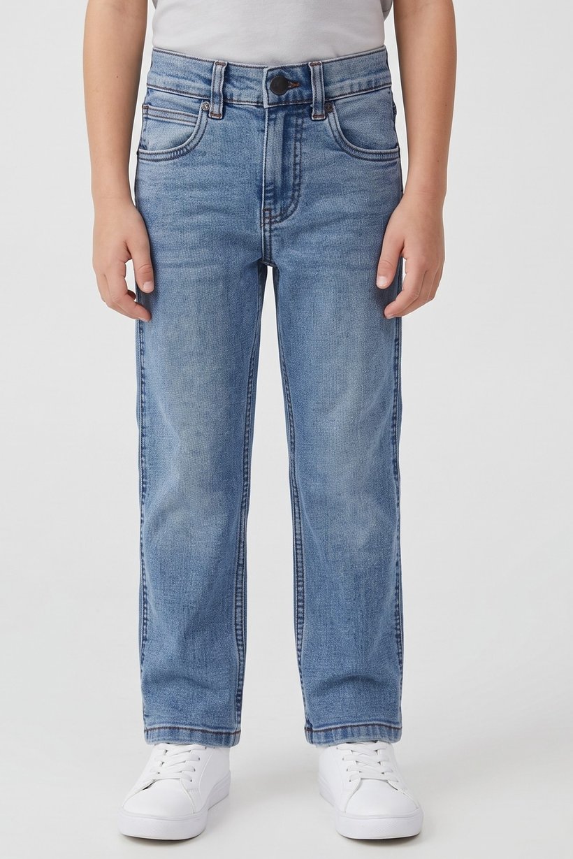 Kids Boy Washed Stretchable Jeans, Light Blue