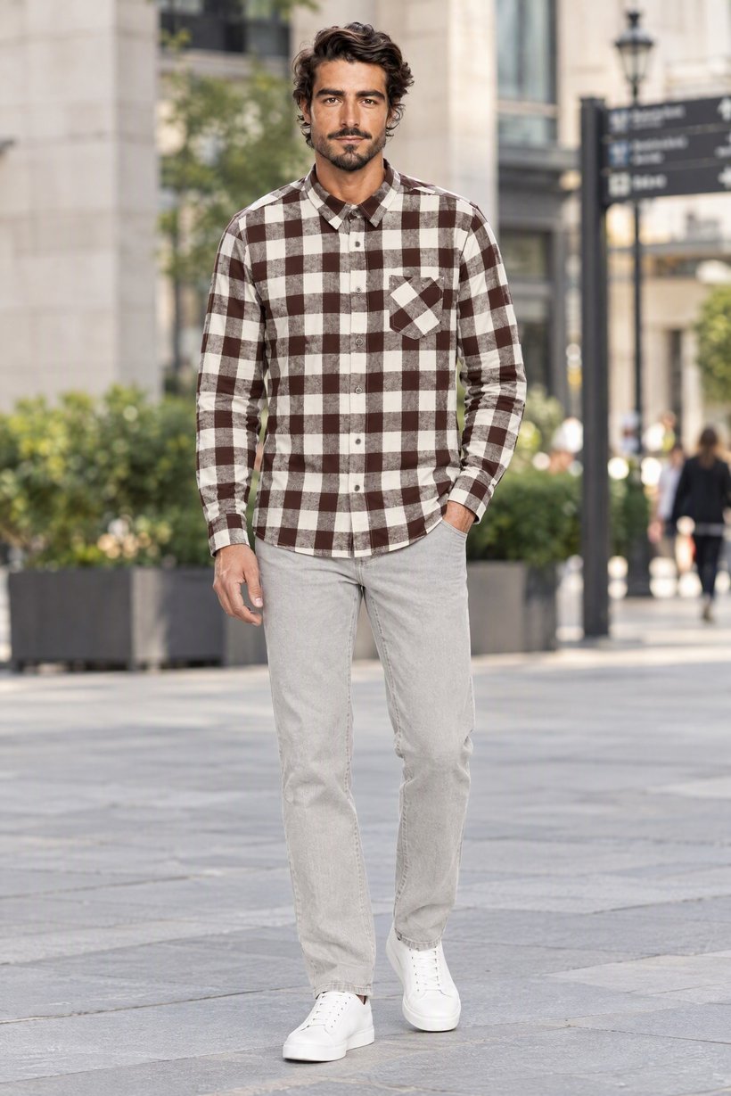 Men Regular Fit Plaid Long Sleeve Casual Shirt, Multicolor
