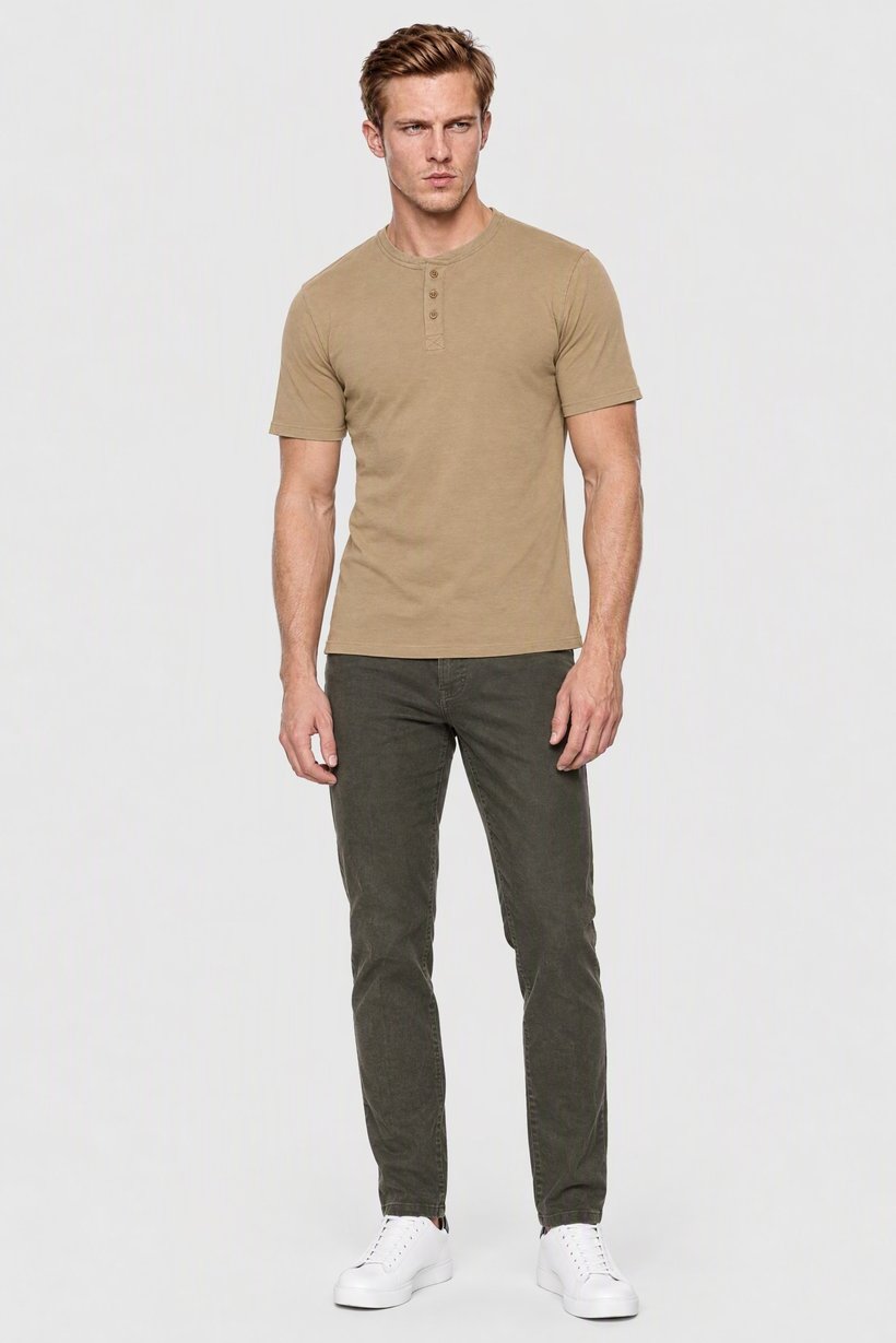 Men Crew Neck Short Sleeve Plain T-Shirt, Tan