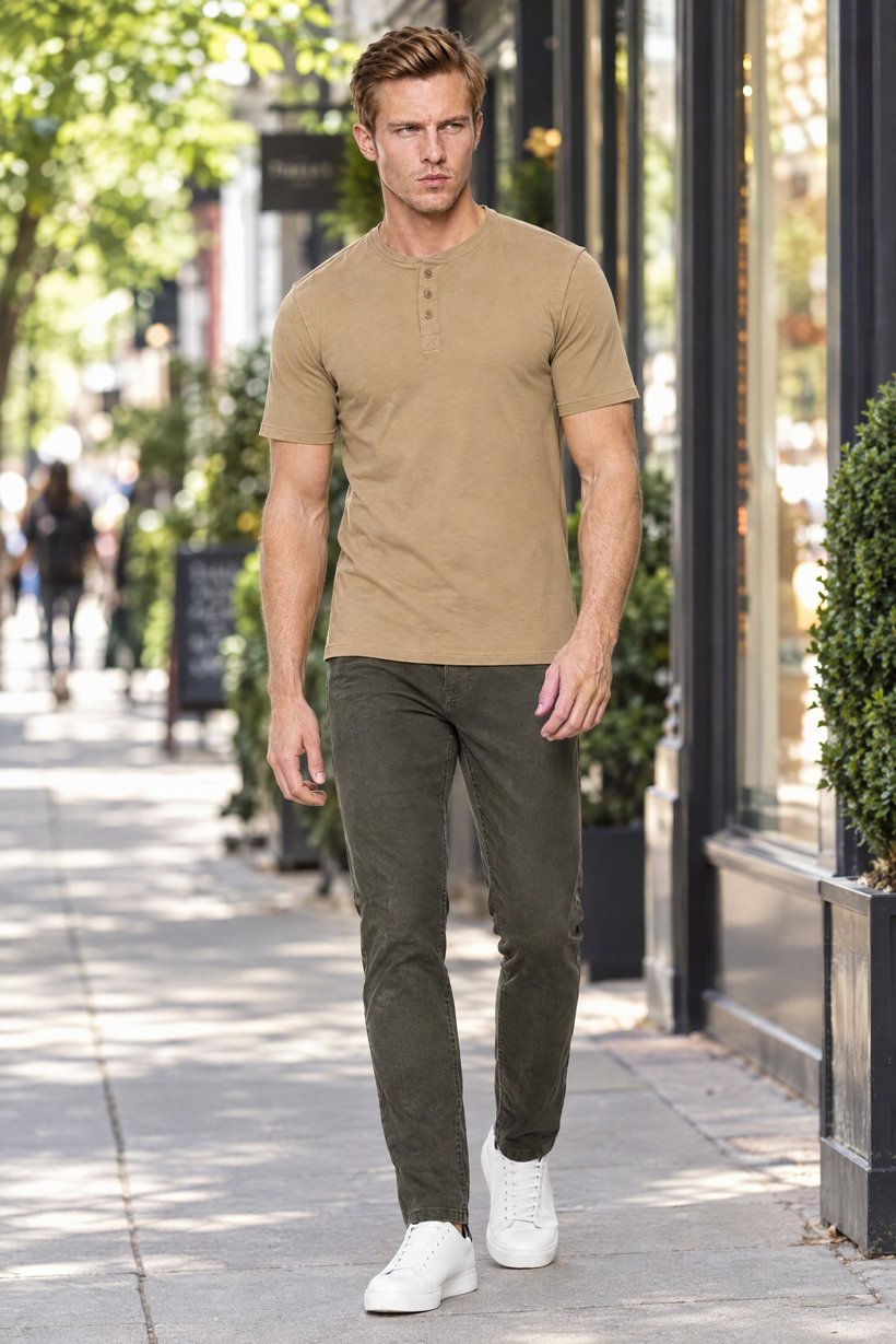 Men Crew Neck Short Sleeve Plain T-Shirt, Tan