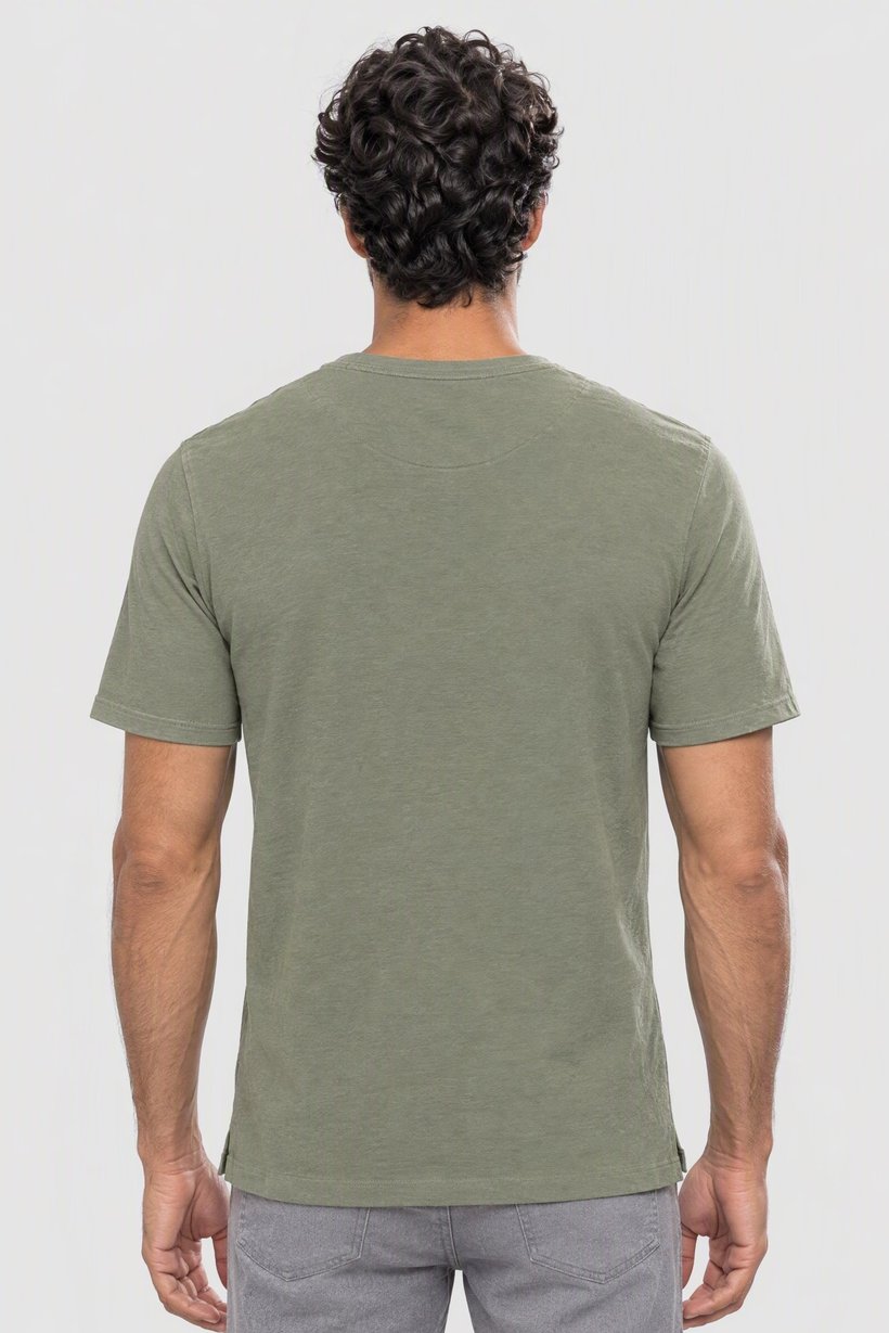 Men Henley Neck Short Sleeve Textured T-Shirt, Green