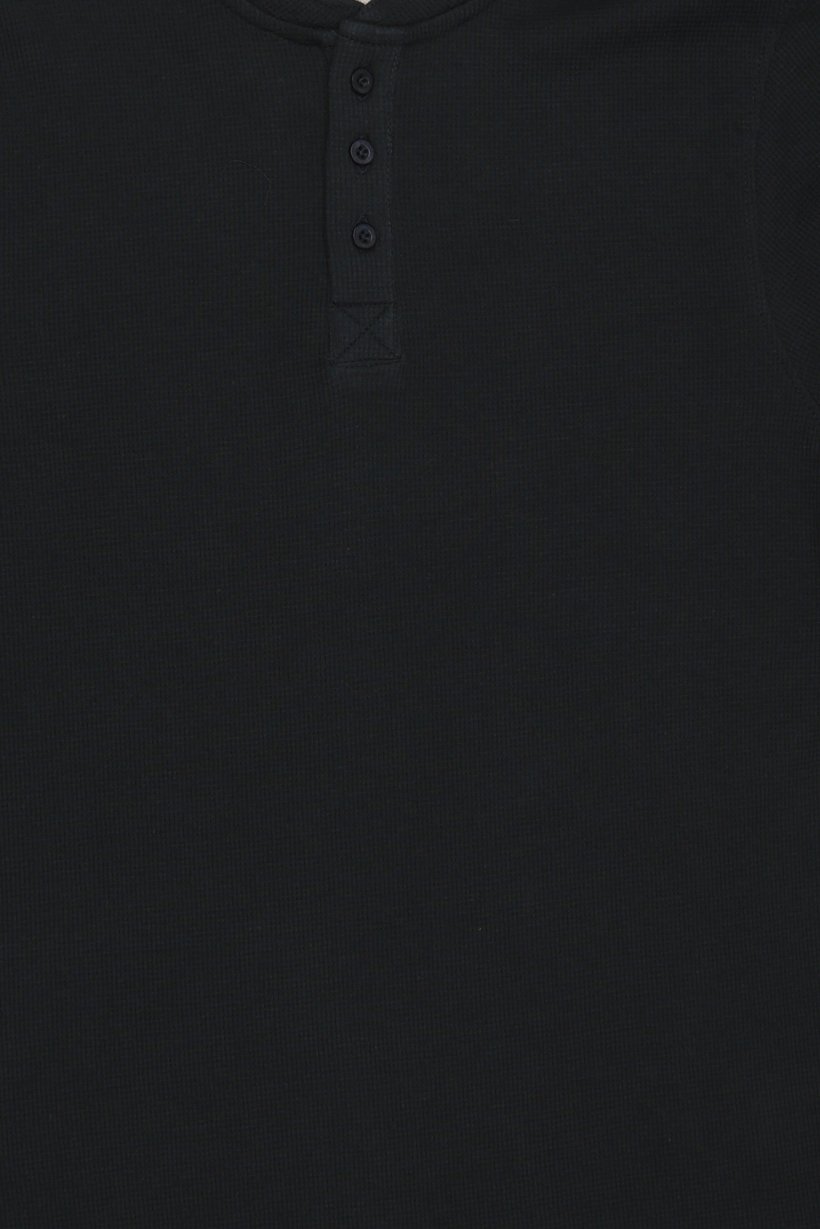 Men Henley Neck Long Sleeve Textured T-Shirt, Navy