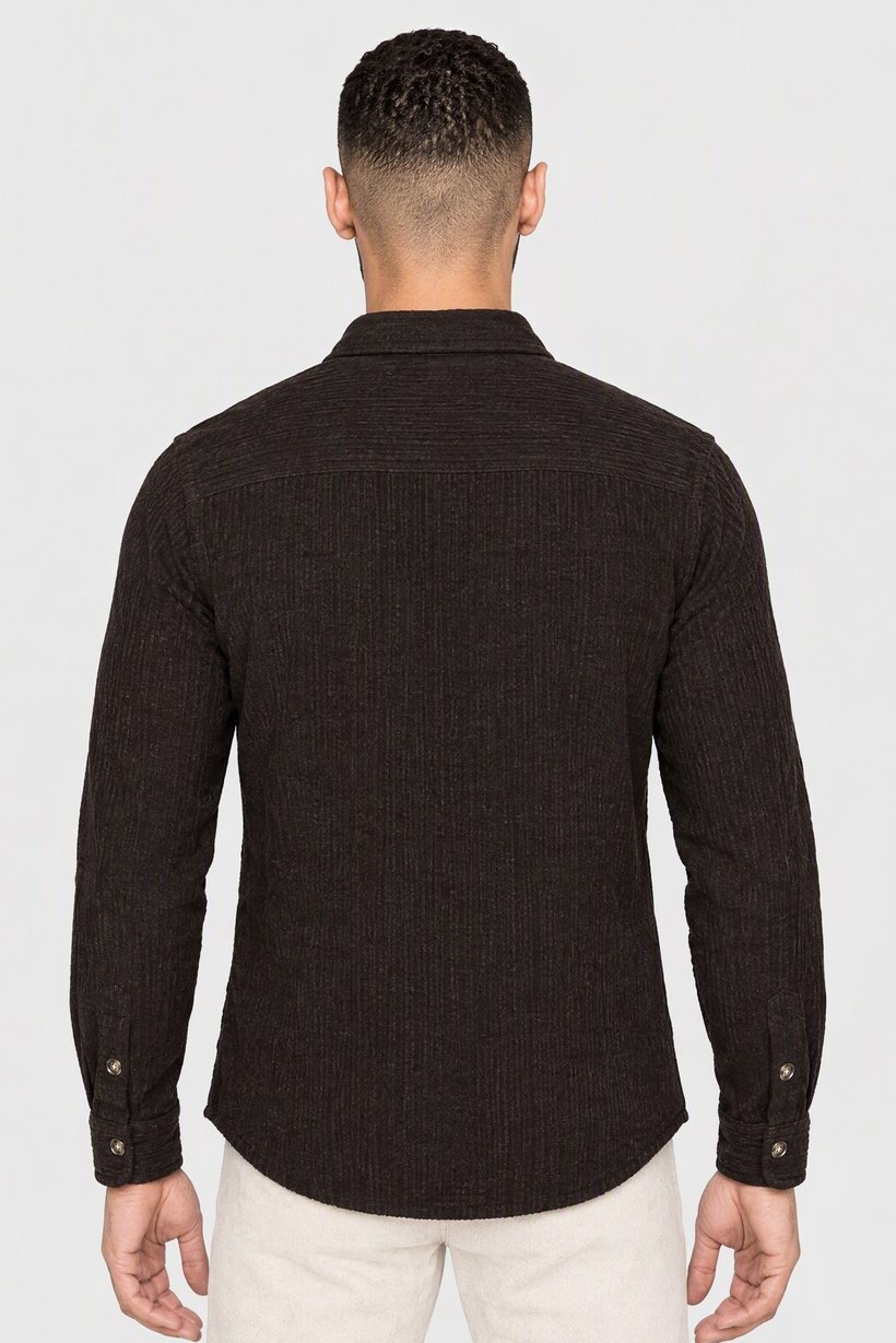 Men Regular Fit Textured Long Sleeve Corduroy Shirt, Chocolate Brown