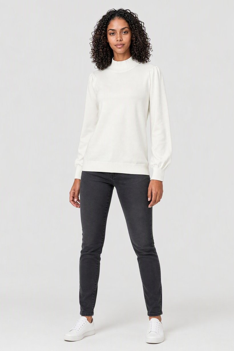 Women Turtle Neck Textured Sweater, White