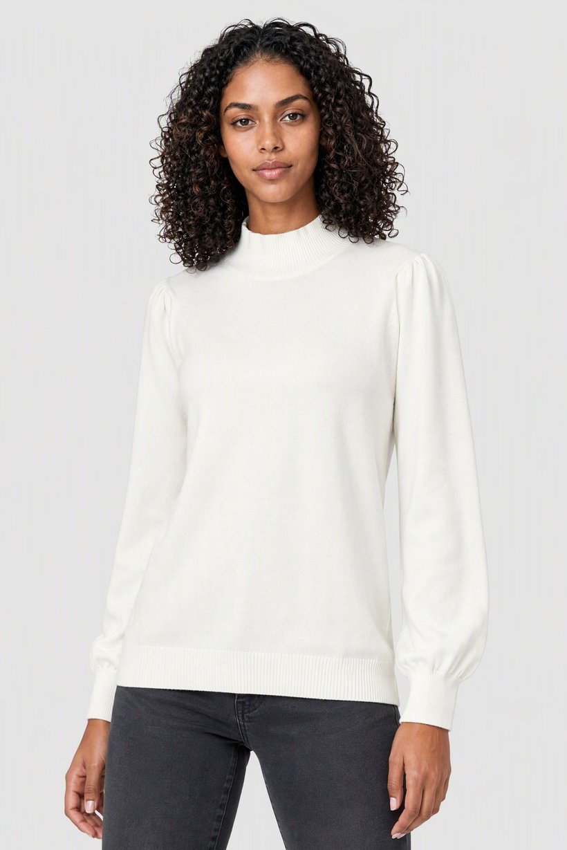 Women Turtle Neck Textured Sweater, White