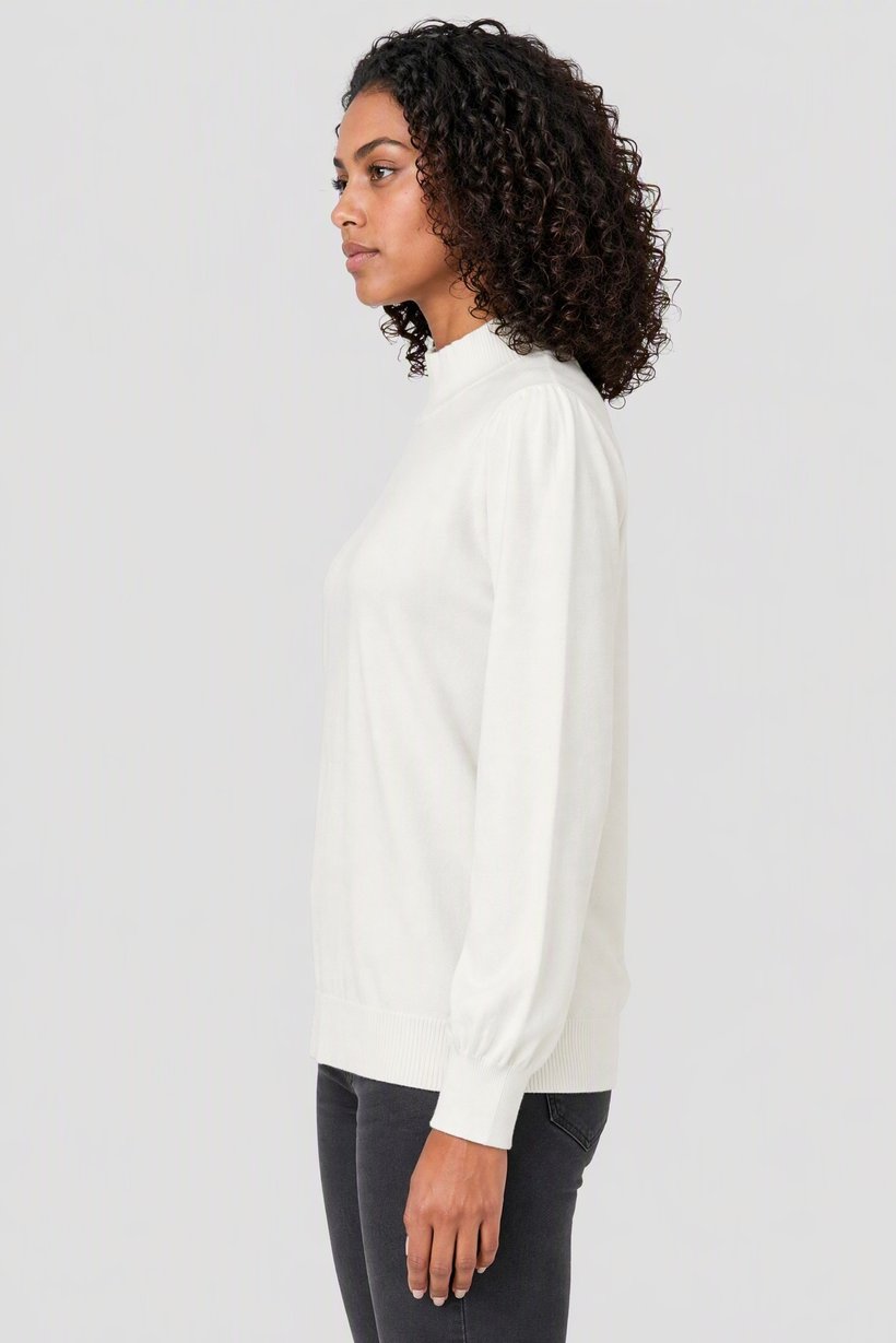 Women Turtle Neck Textured Sweater, White