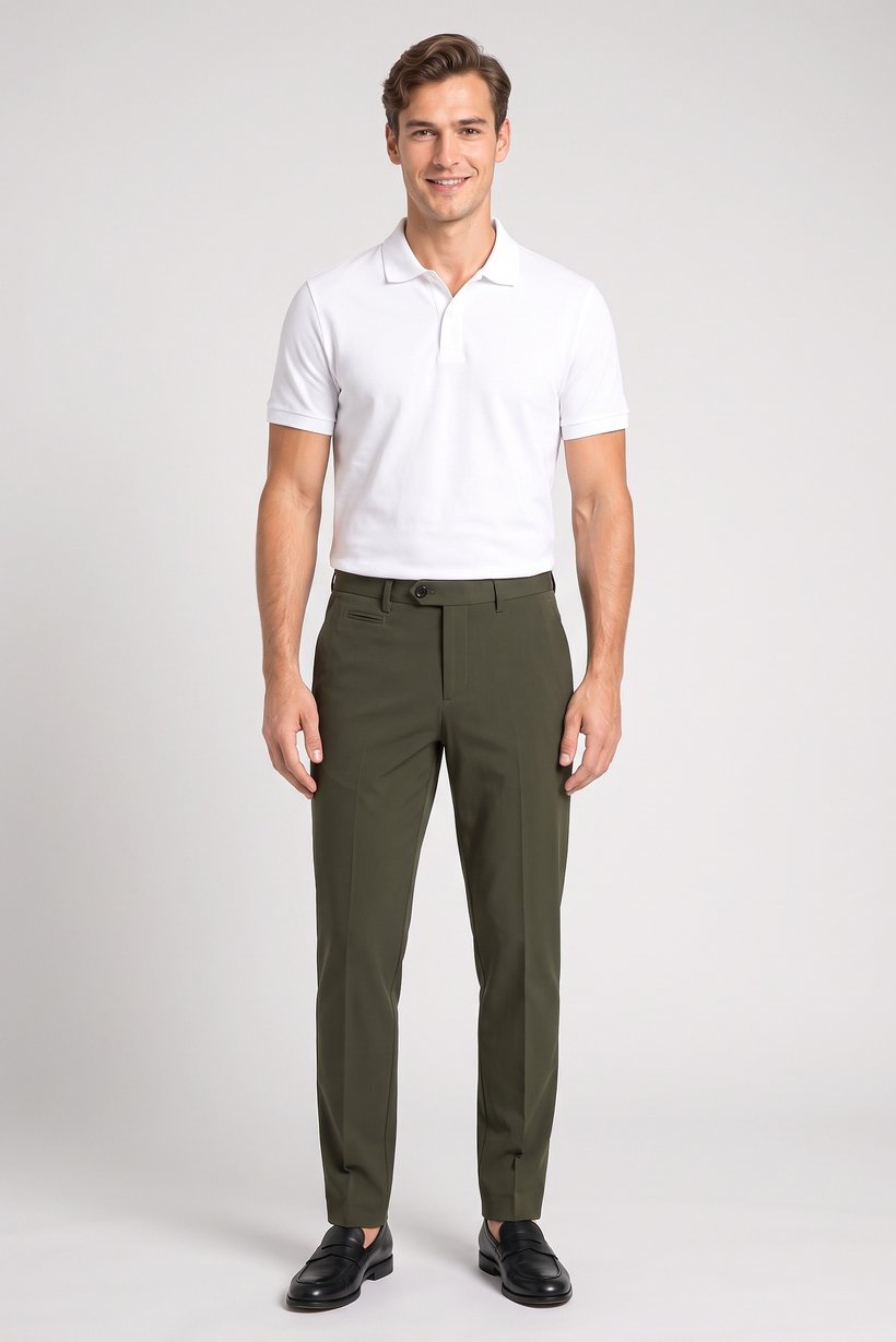 Men Slim Fit Plain Chino Pants, Green