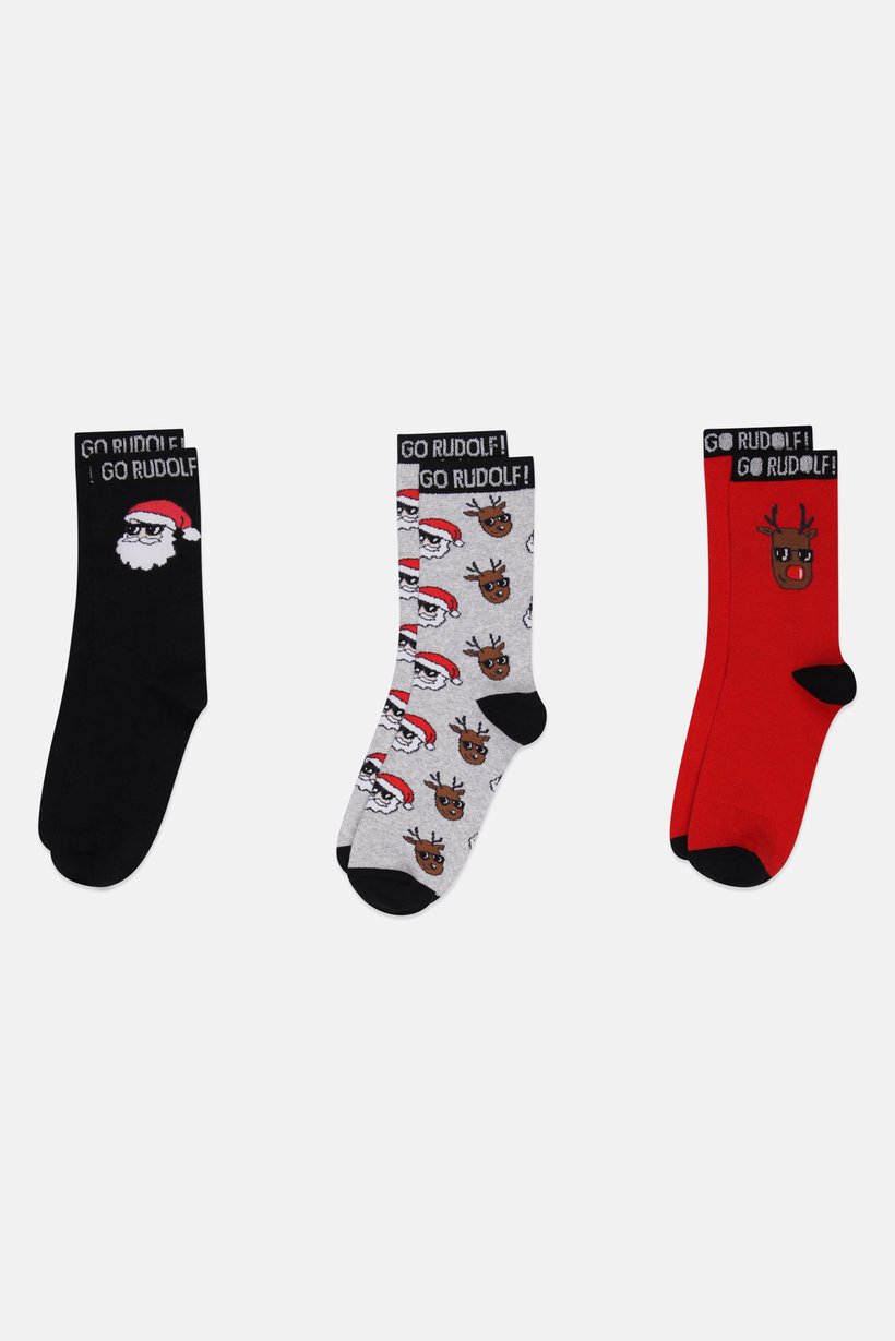 Men 3 Pairs Graphic Print Ankle Socks, Multicolor