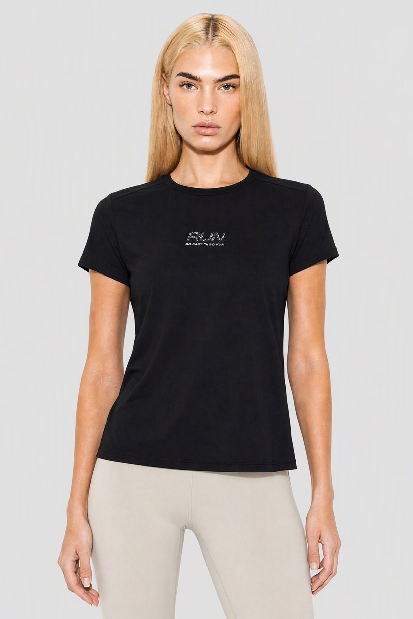 Women Regular Fit Short Sleeve Running Top, Black