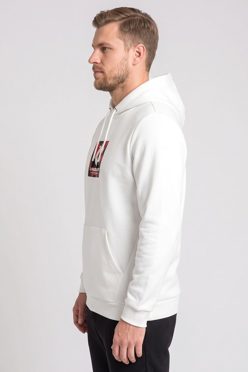 Men Regular Fit Long Sleeve Outdoor Hoodie, White