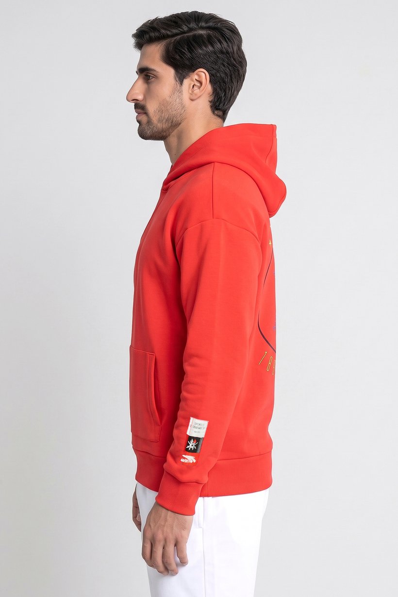 Men Sportswear Fit Long Sleeve Outdoor Hoodies, Red