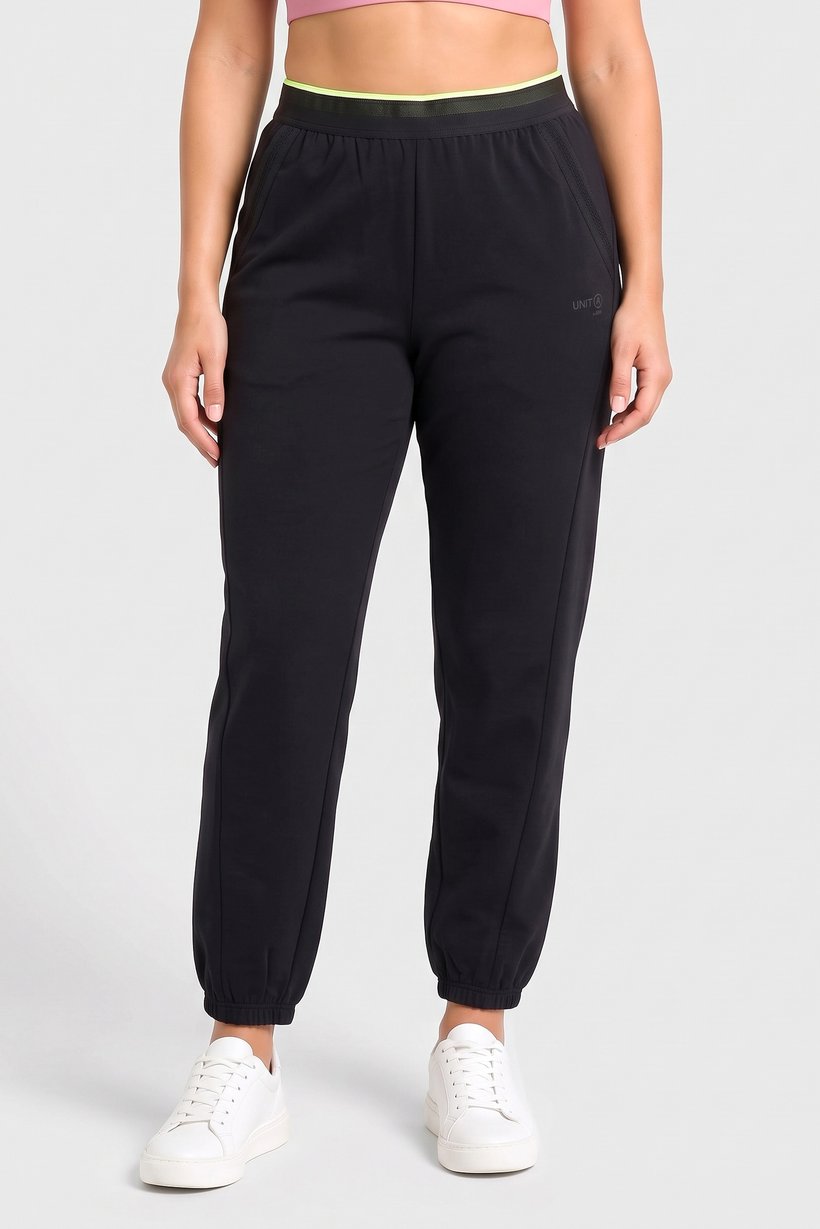 Women Relaxed Fit Brand Logo Training Track Pants, Black