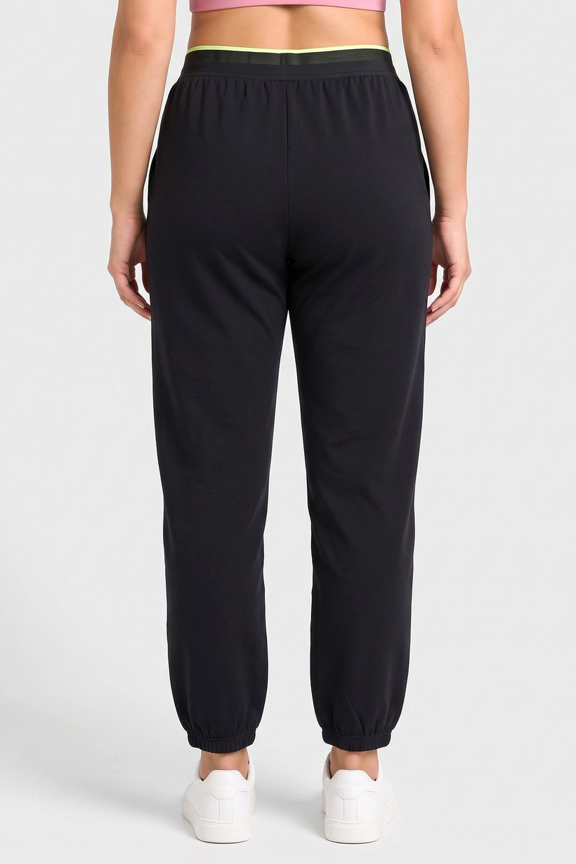 Women Relaxed Fit Brand Logo Training Track Pants, Black
