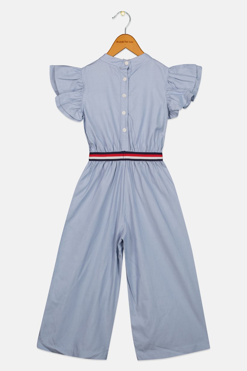 Kids Girl Embroidered Logo Short Sleeve Jumpsuit, Blue