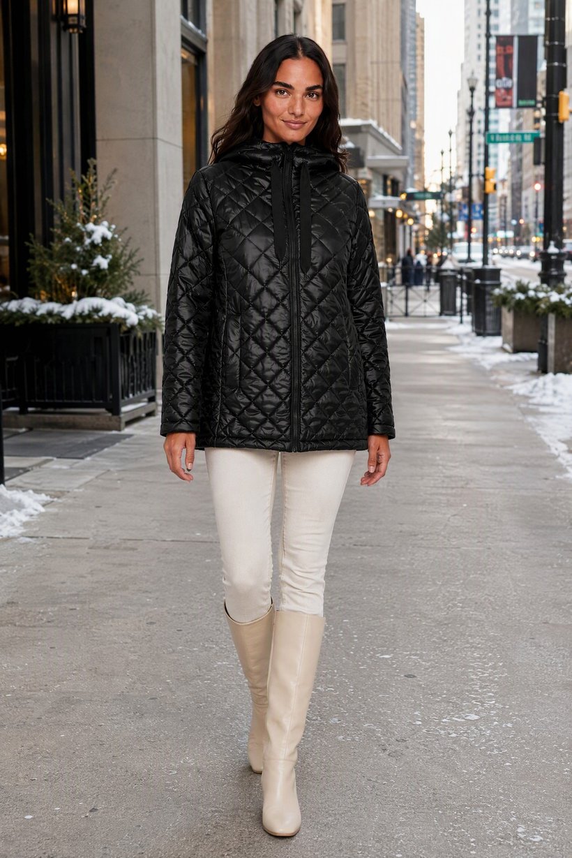 Women Quilted Puffer Jacket, Black