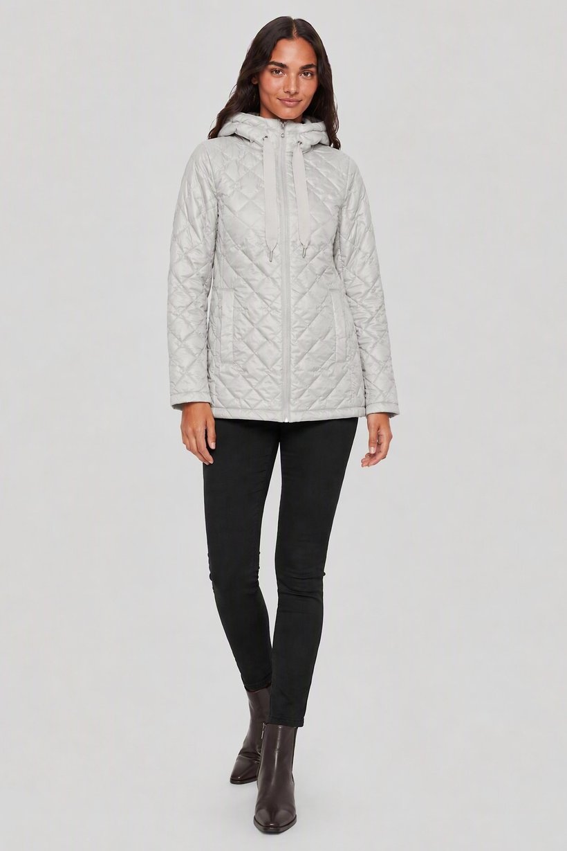 Women Quilted Puffer Jacket, Light Grey