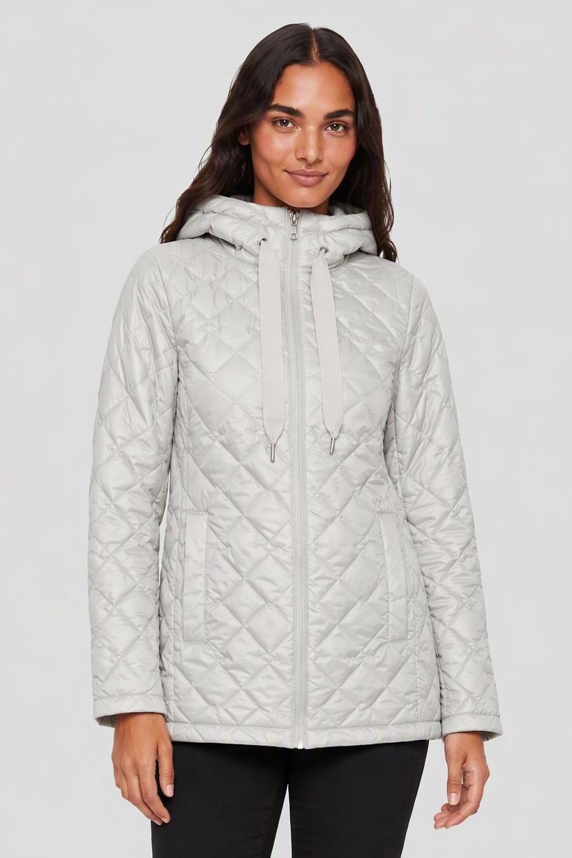 Women Quilted Puffer Jacket, Light Grey