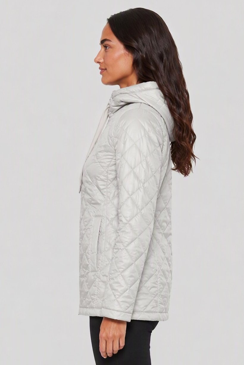 Women Quilted Puffer Jacket, Light Grey