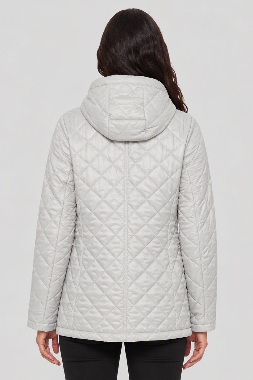 Women Quilted Puffer Jacket, Light Grey