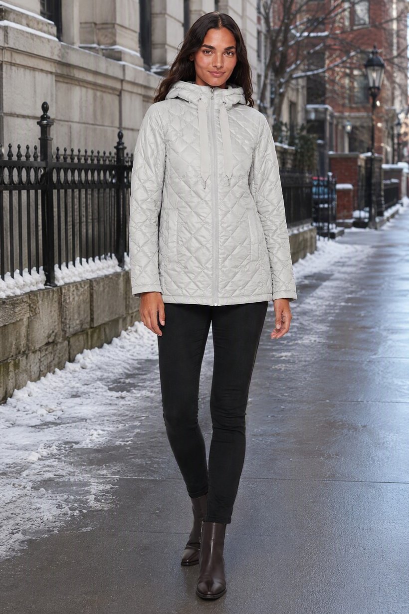 Women Quilted Puffer Jacket, Light Grey
