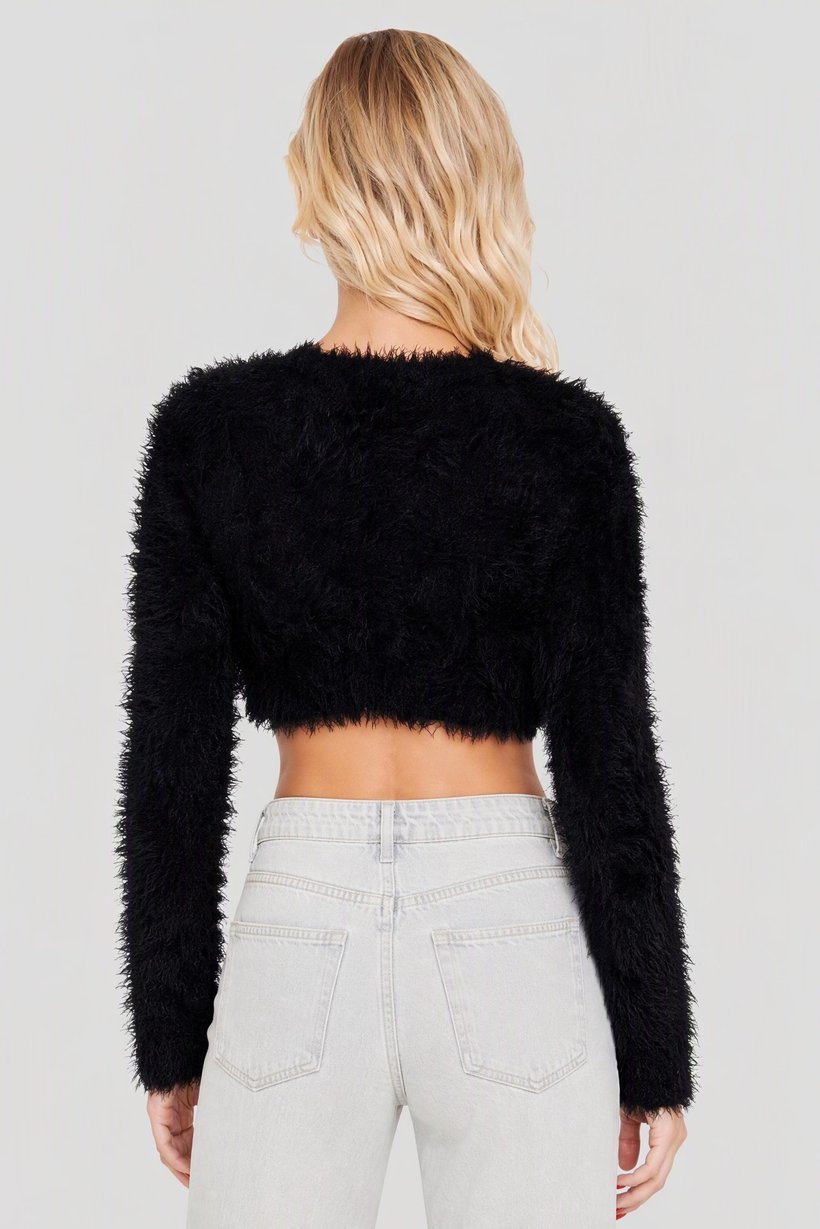 Women Textured Long Sleeve Top, Black