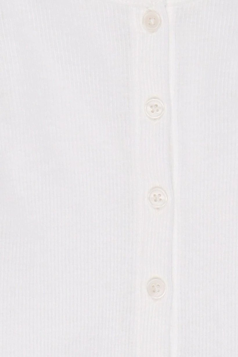 Women Round Neck Long Sleeve Ribbed Top, White