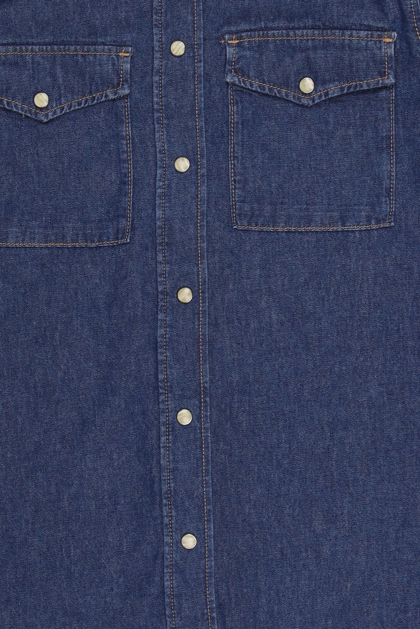 Women Pointed Collar Long Sleeve Washed Shirt, Blue