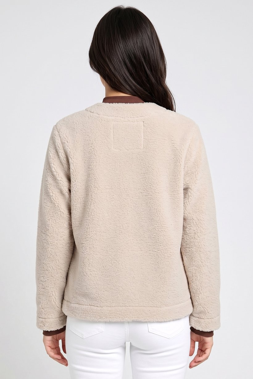 Women Textured Sherpa Jacket, Light Tan