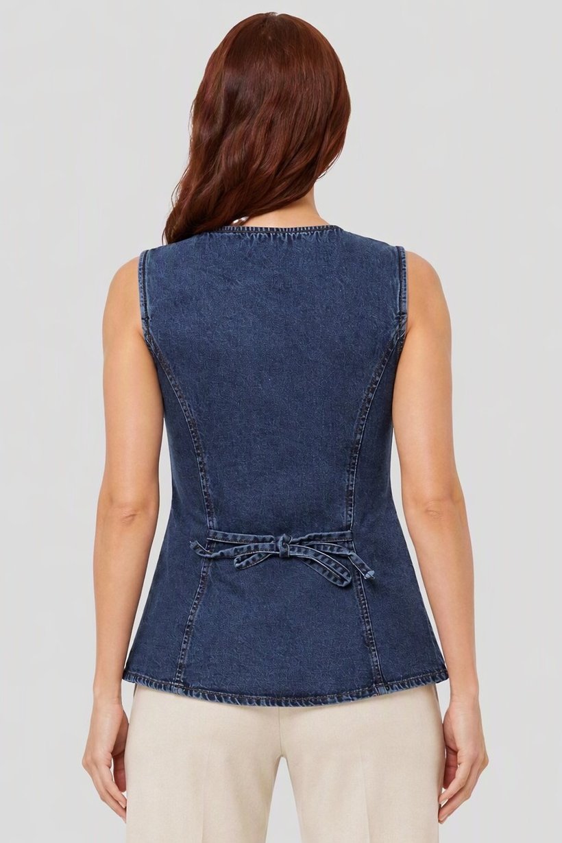 Women Regular Fit Washed Waistcoat, Blue