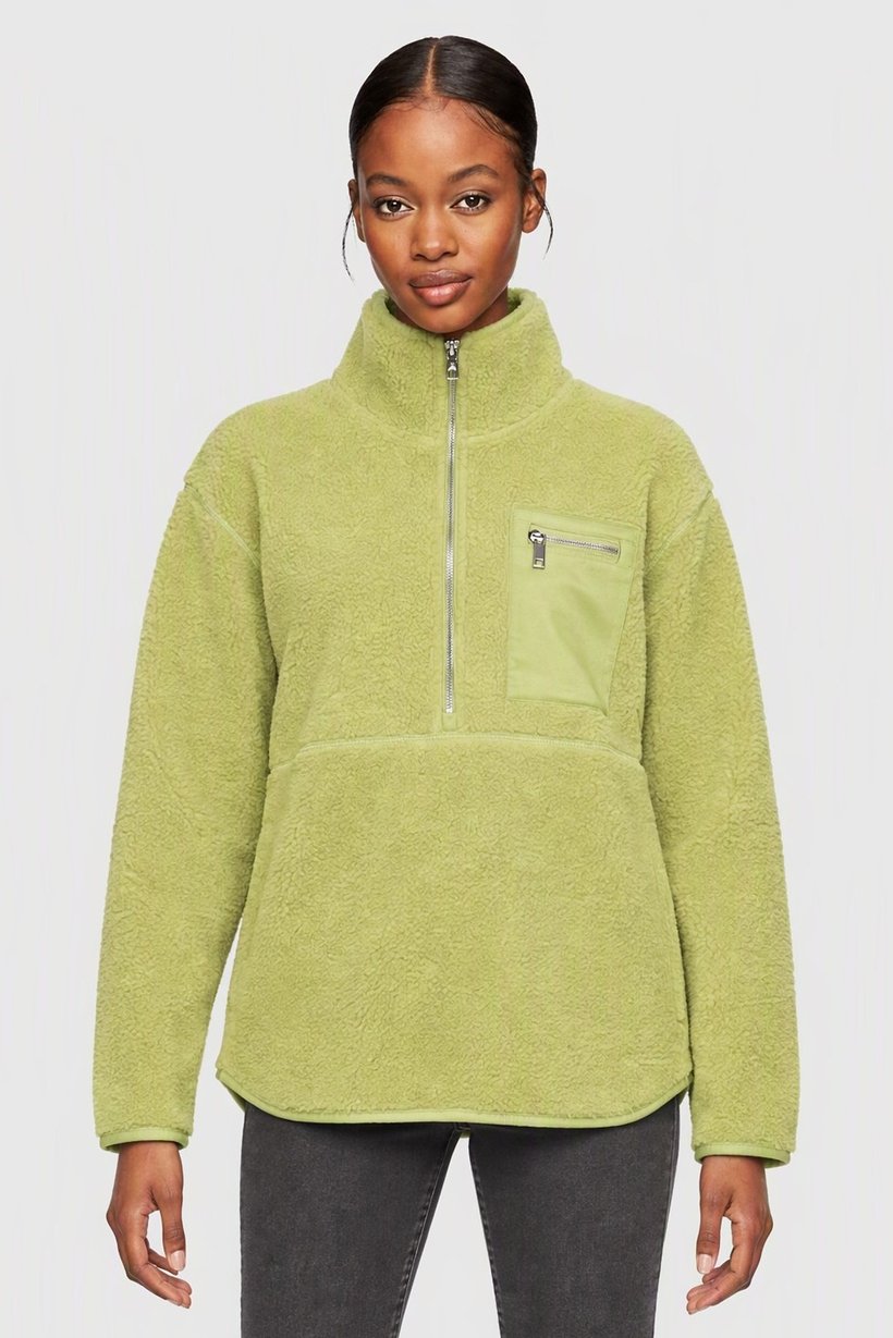 Women Textured Sherpa Jackets, Lime Green