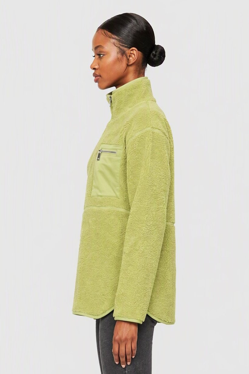 Women Textured Sherpa Jackets, Lime Green