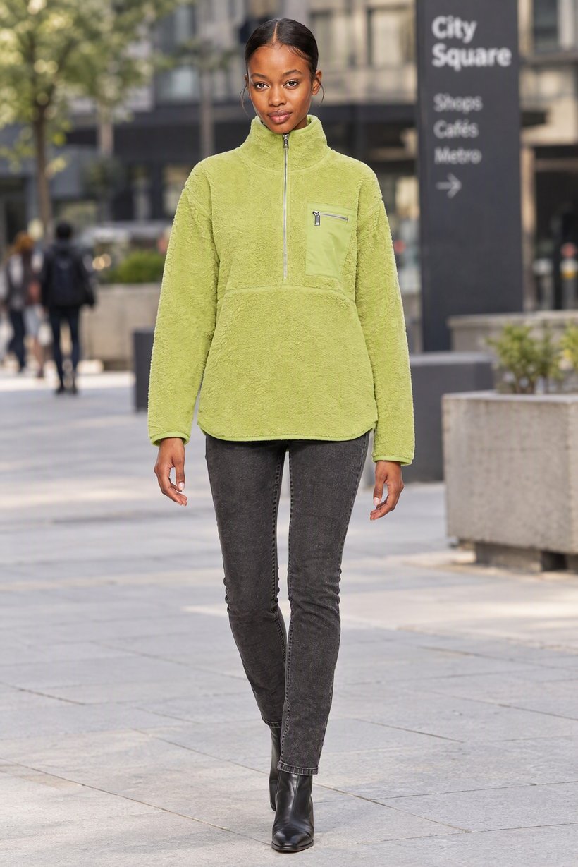 Women Textured Sherpa Jackets, Lime Green