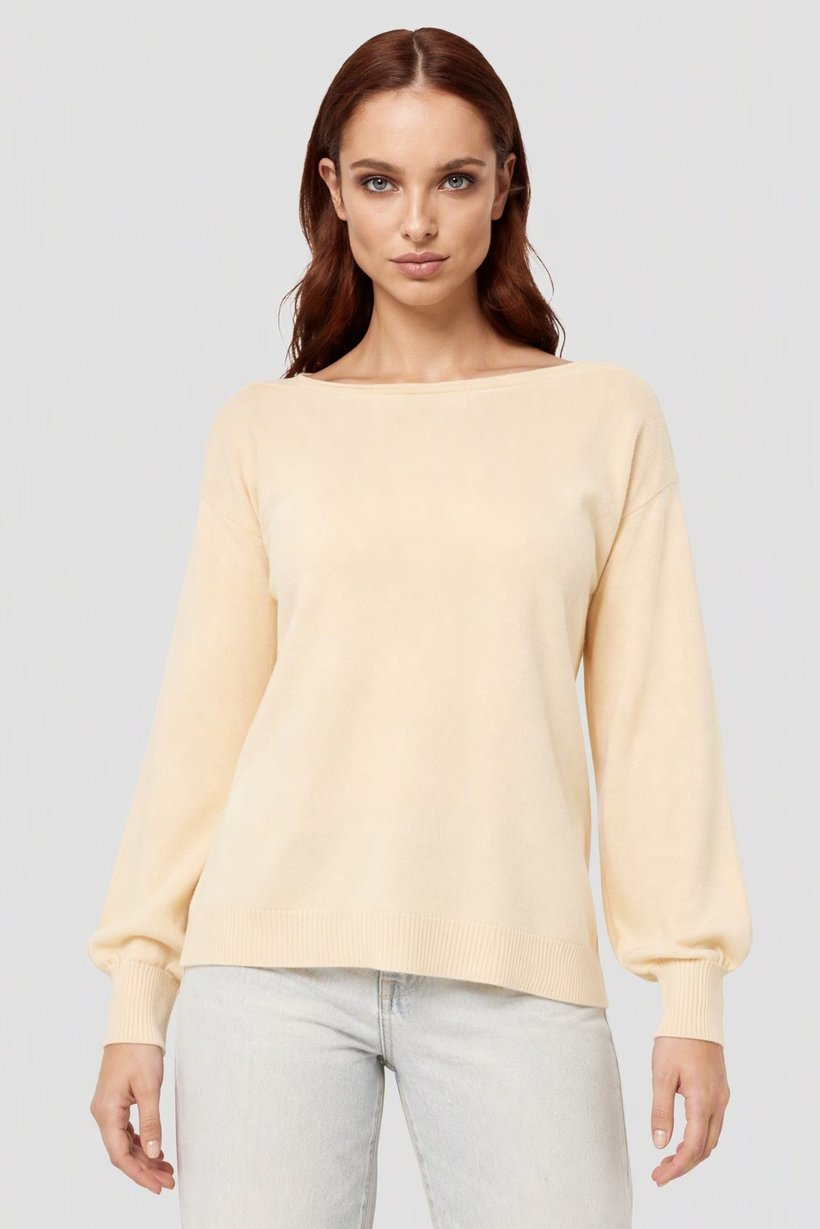 Women 2Pcs Boat Neck Long Sleeve Knitted Top, Multicolor