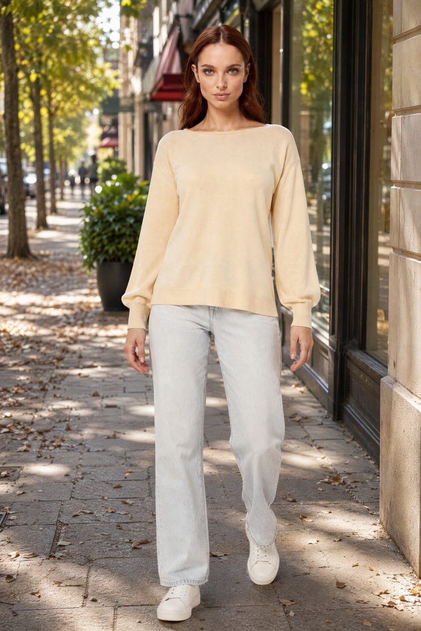 Women 2Pcs Boat Neck Long Sleeve Knitted Top, Multicolor