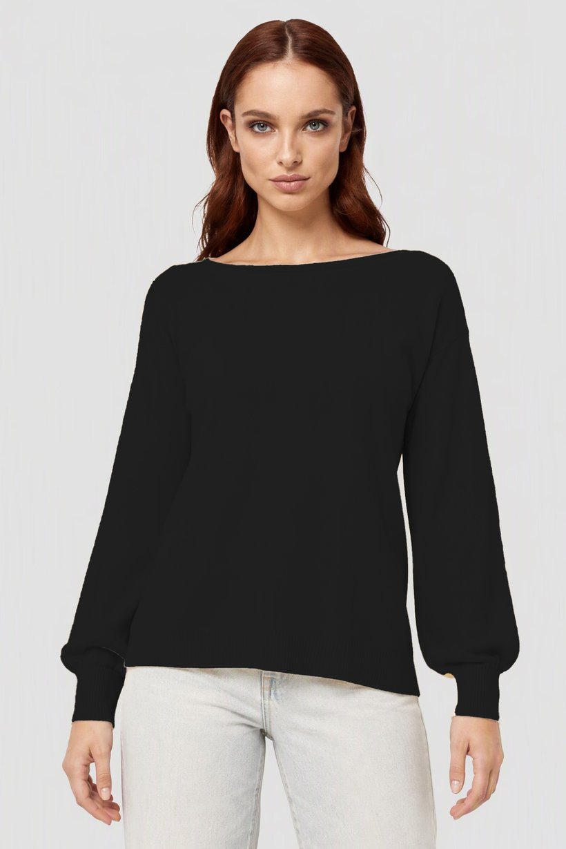 Women 2Pcs Boat Neck Long Sleeve Knitted Top, Multicolor