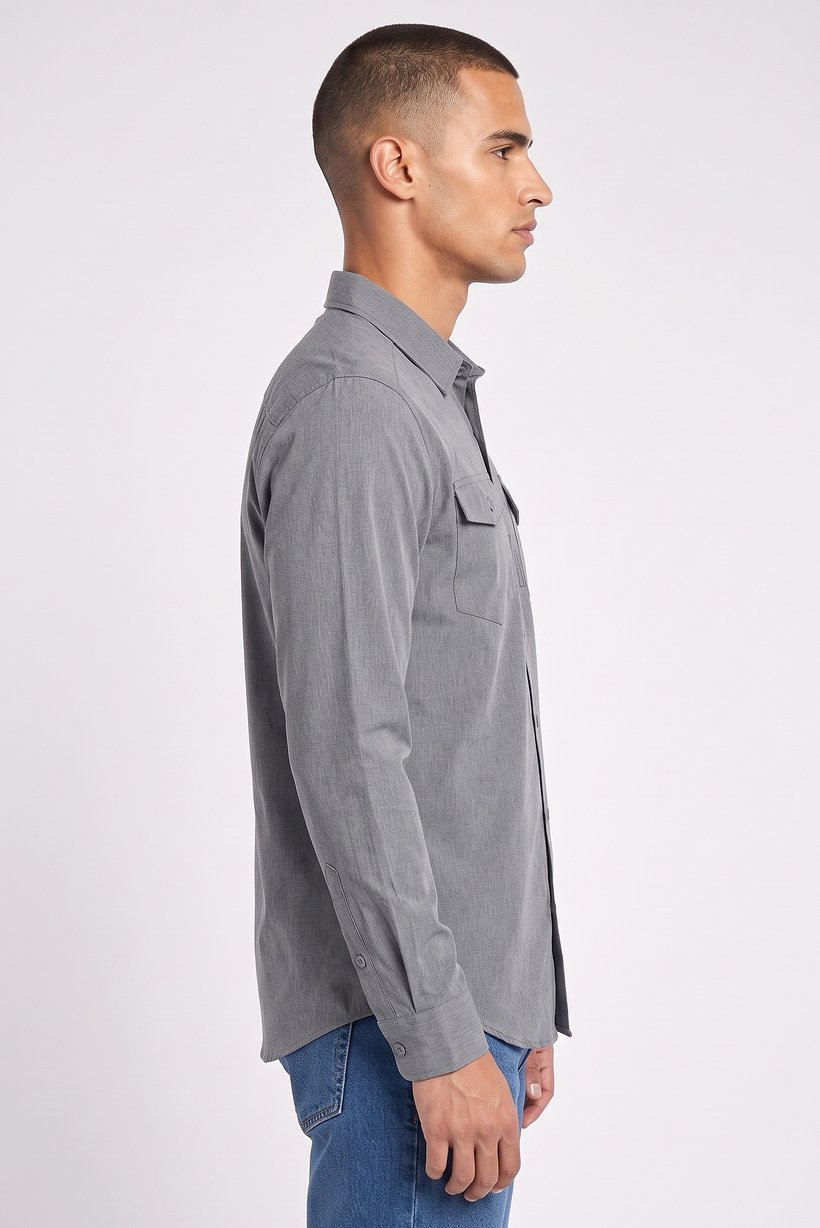 Men Regular Fit Graphic Print Long Sleeve Causal Shirt, Grey