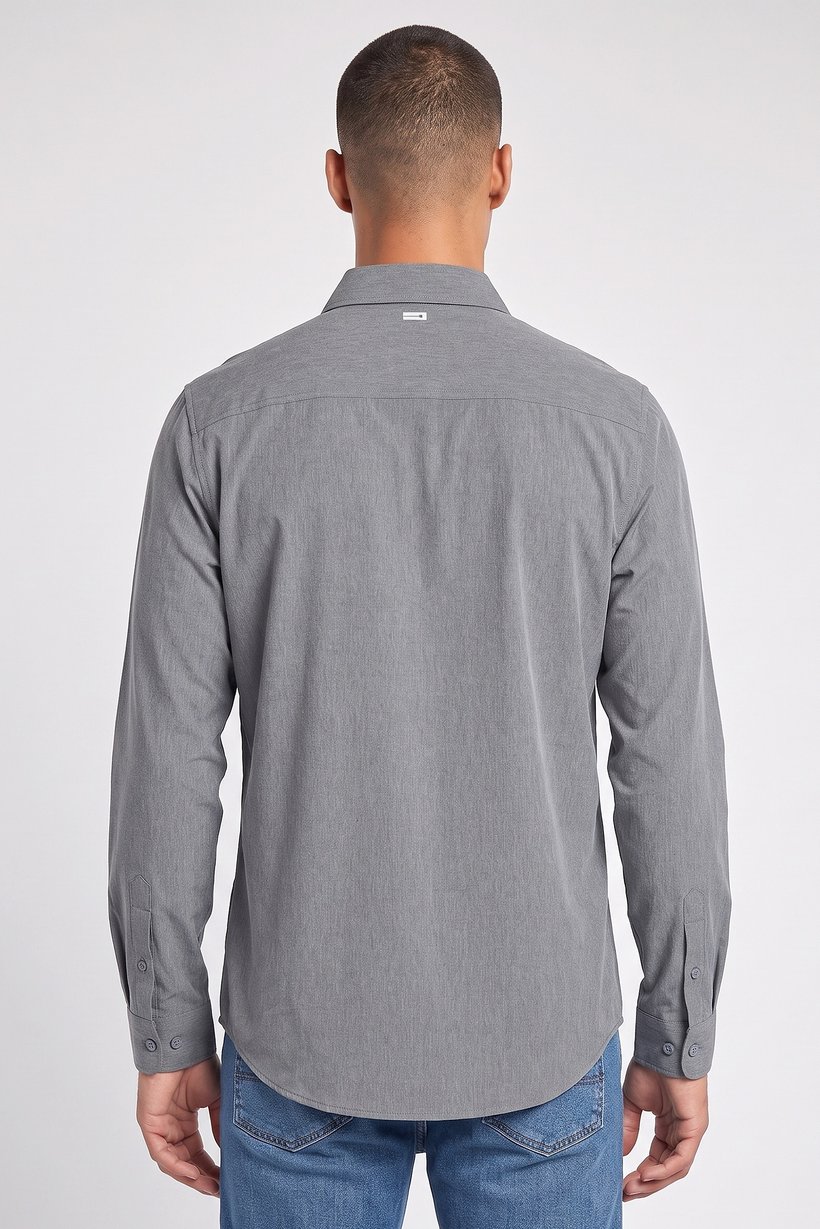 Men Regular Fit Graphic Print Long Sleeve Causal Shirt, Grey