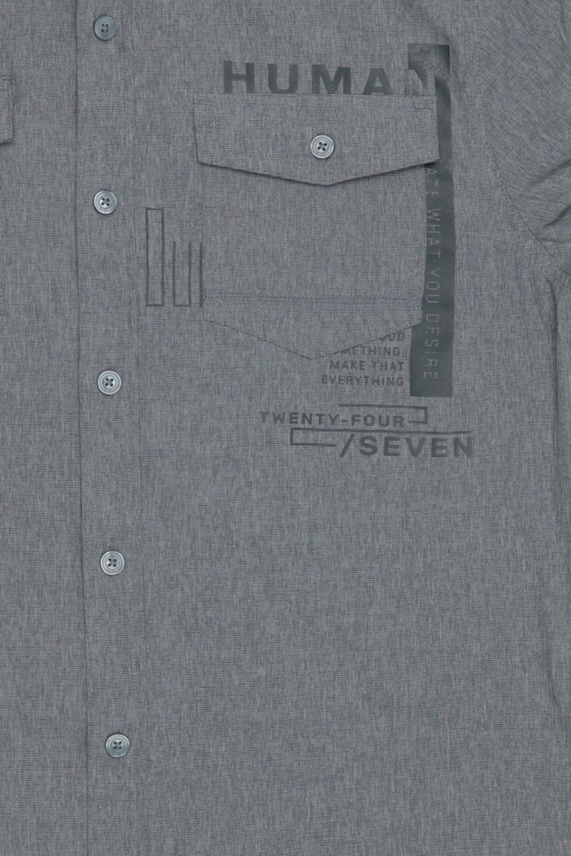 Men Regular Fit Graphic Print Long Sleeve Causal Shirt, Grey