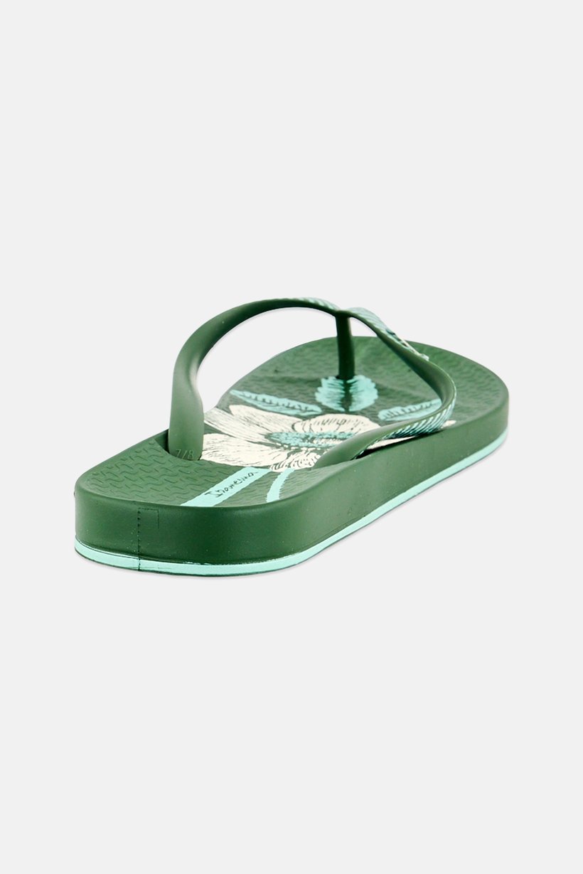 Women Floral Print Slip On Slippers, Dark Green