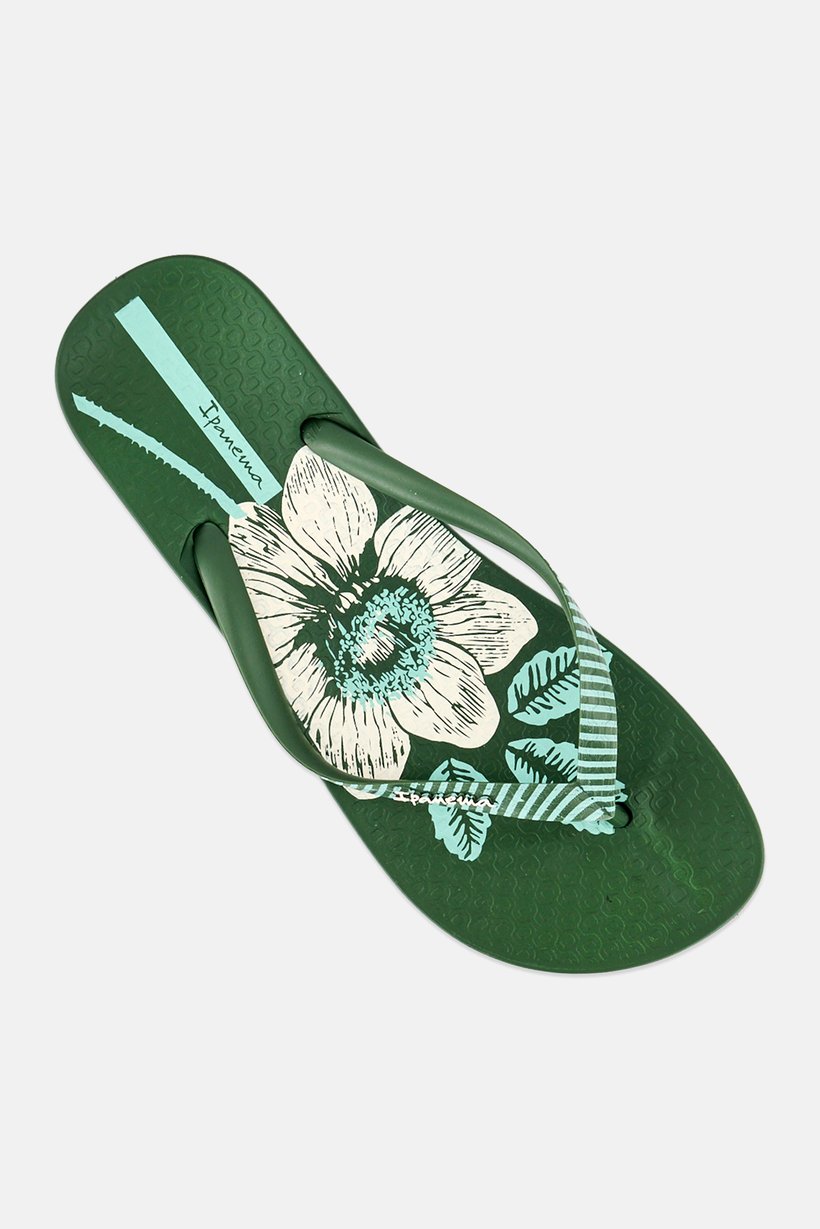Women Floral Print Slip On Slippers, Dark Green