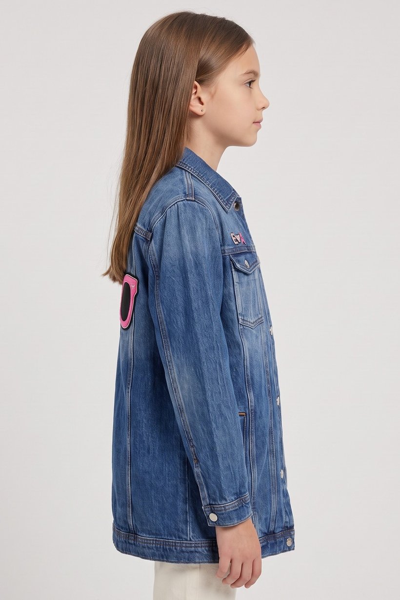 Emporio Armani Kids Girl Embroidered Logo Denim Jacket, Blue