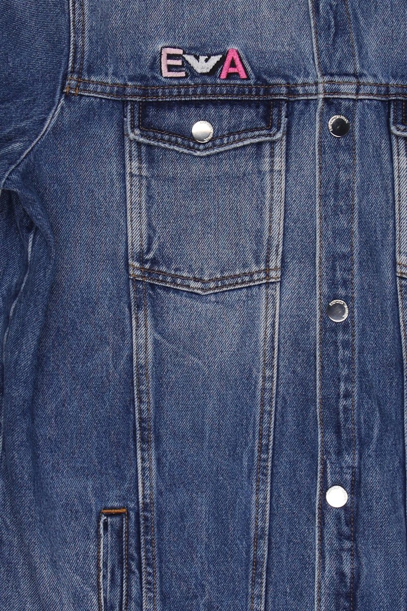 Emporio Armani Kids Girl Embroidered Logo Denim Jacket, Blue