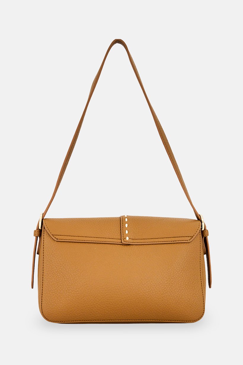 Women Brand Logo Shoulder Bag, Chocolate Brown