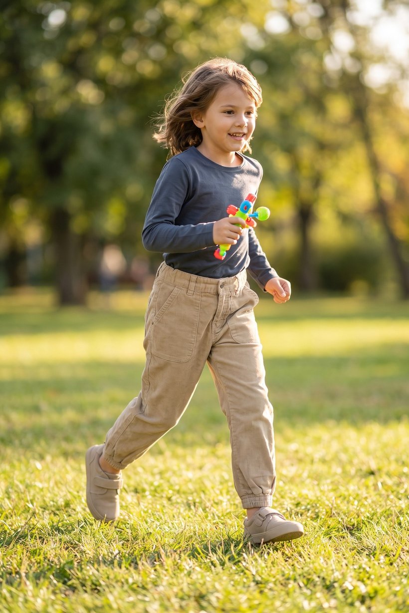 Kids Girl Regular Fit Textured Corduroy Pants, Beige