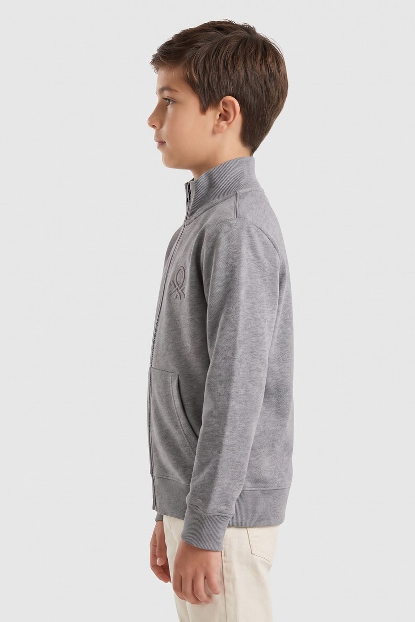 Kids Boy Long Sleeve Embroidered Logo Sweatshirt, Heather Grey