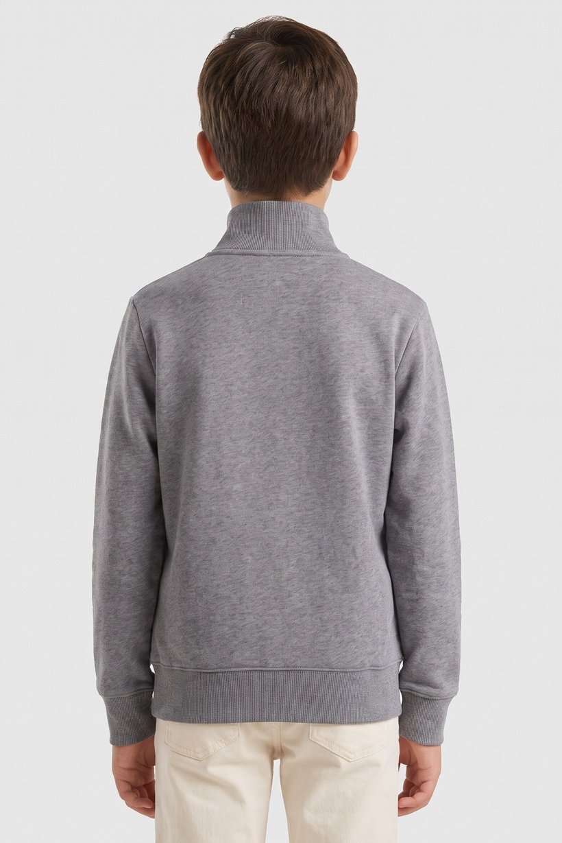 Kids Boy Long Sleeve Embroidered Logo Sweatshirt, Heather Grey